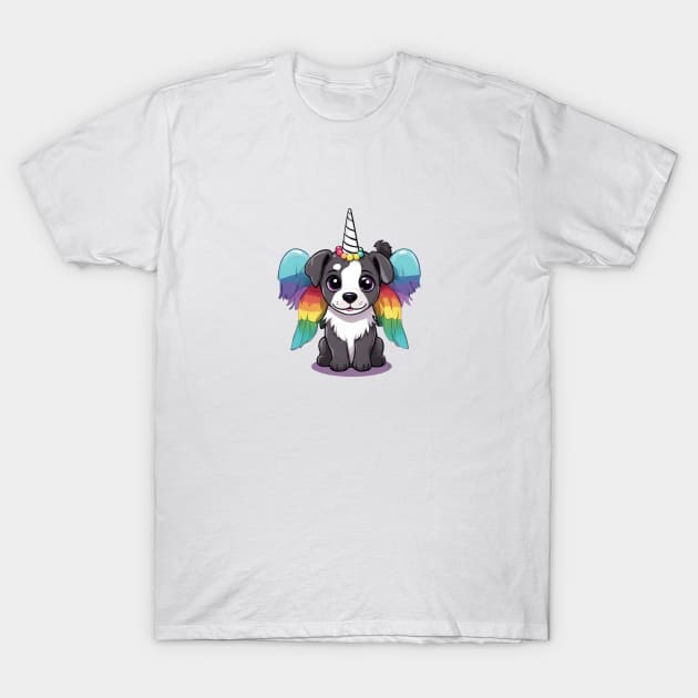 Cute Magical Kawaii Unicorn Puppy Dog With Rainbow Wings T-Shirt by Little Duck Designs